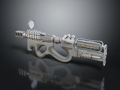 Futuristic Sci Fi Weapon 3D Render With Metallic Mechanical Structure And Sight 3d model