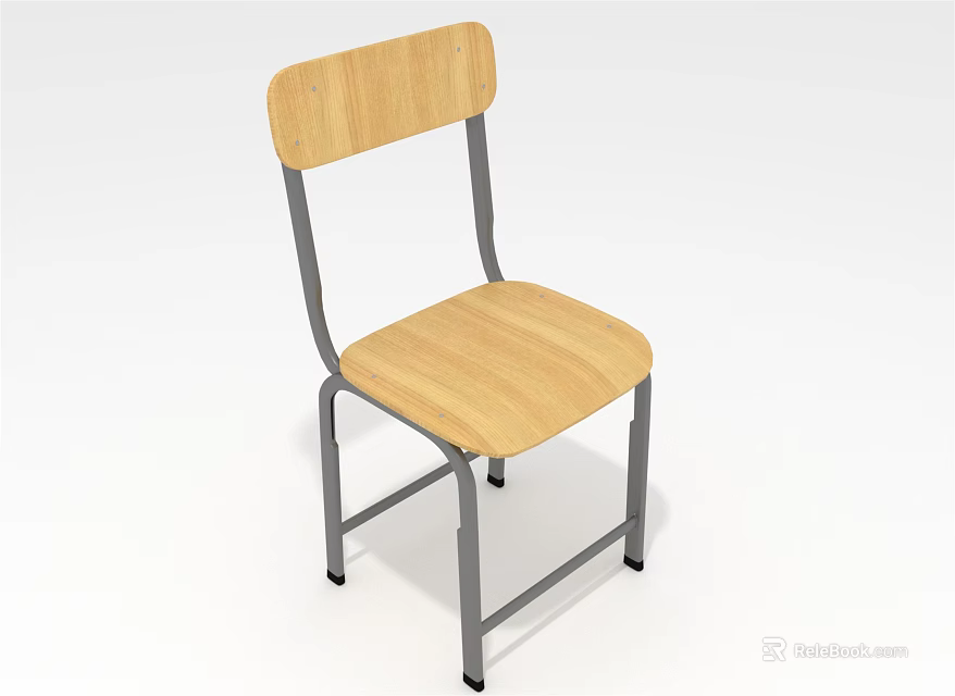 Simple Design Leisure Chair With Wooden Seat Backrest And Metal Frame 3d model 