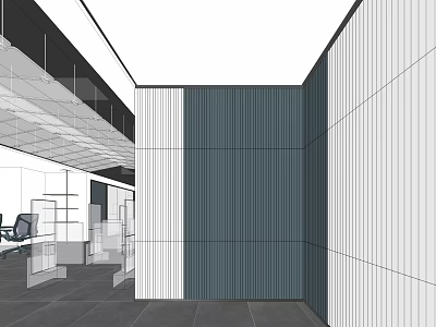 Modern Office Interior Design With Striped Gray And White Walls And Office Desk 3d model