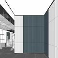 Modern Office Interior Design With Striped Gray And White Walls And Office Desk