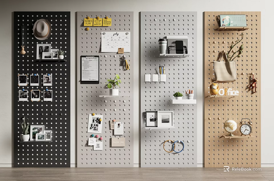 Pegboard Wall Decor with Photos Plants and Home Accessories for Modern Spaces 3d model 