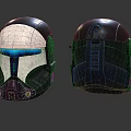 Futuristic Sci Fi Armored Helmet With Blue Light Front And Back View 3d model