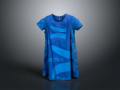 Modern Blue Short Sleeve Dress With Stylish Wave Pattern For Casual Wear 3d model