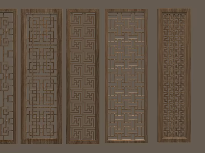 Traditional Chinese Wooden Carved Screens Featuring Various Intricate Lattice Patterns Design 3d model