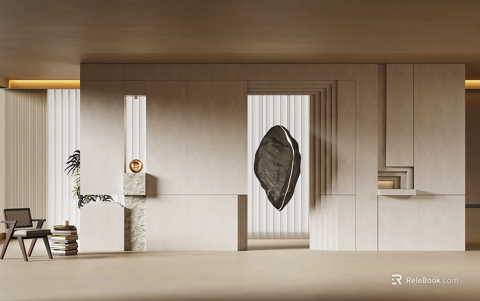 Elegant Luxury Kitchen Background Wall With Minimalist Design And Soft Neutral Tones 3d model 