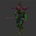 Tribal Warrior With Long Hair Carrying Weapons on Back And Holding Sword In Decorative Outfit