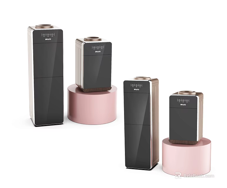 Modern Black And Gold Air Purifiers Displayed On Pink Bases For Daily Use 3d model 