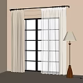 Light Colored Curtains with Sheer Panels and Floor Lamp in Beige Room
