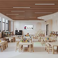 Bright Kindergarten Classroom With Wooden Furniture Digital Screen And Toys