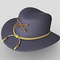 Dark Blue Wide Brim Hat With Yellow Ribbon Gold Buckle And Tassels