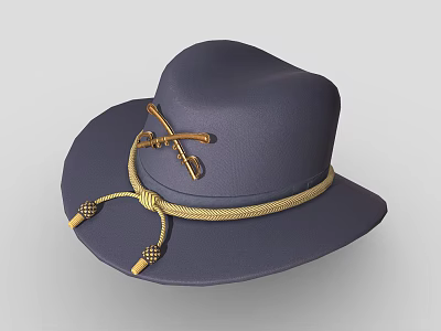 Dark Blue Wide Brim Hat With Yellow Ribbon Gold Buckle And Tassels 3d model