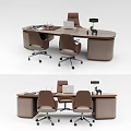 Modern Oval Office Desk Setup With Ergonomic Office Chairs Laptop Desk Lamp And Papers
