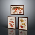 Three Framed Marine Life Decorative Paintings With Fish Crab Starfish And Octopus