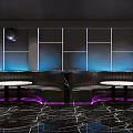 Futuristic Bar Interior With Neon Lights Mirror Floors And City Skyline View 3d model