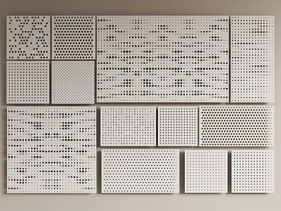 White Perforated Wall Panels With Various Decorative Patterns For Interior Design 3d model