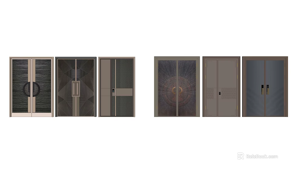 Modern Entry Doors Design With Intricate Patterns Glass Panels And Metal Frames 3d model 
