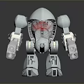 Silver Robot Character With Red Crystal Chest Reflective Surface And Weapon Hands 3d model