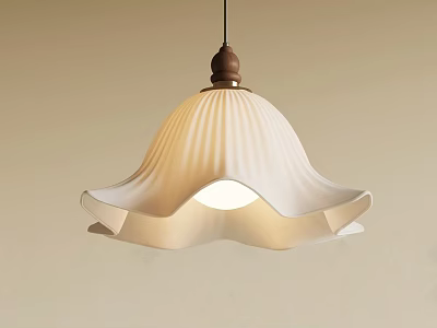 Modern Pendant Light with White Pleated Lampshade and Wooden Top for Minimalist Space 3d model