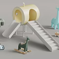 Kids Playground Setup With Slide Rocking Horse Giraffe Toy And Wooden Train
