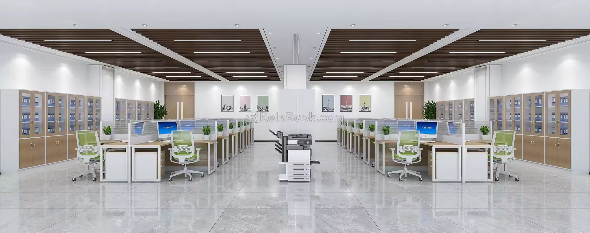 Simple Office Screen Desk File Cabinet Printer 3d model