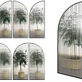 Arched Double Metal Screens With Grid Design And Potted Plant 3d model