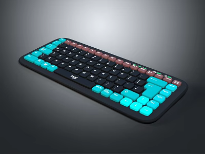 Stylish Black Computer Keyboard With Teal Function Keys And Modern Design Features 3d model