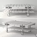 Industrial Wooden Table with Metal Frame Wheels and Lower Storage Shelf
