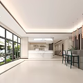 Modern Front Desk Reception Area With Marble Counter Lighting And Green Plants
