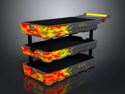 Three Tier Storage Trolley With Flaming Pattern For Home Organization 3d model