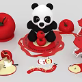 Cute Inflatable Panda Decor With Red Apple Shapes And Umbrella Structures 3d model