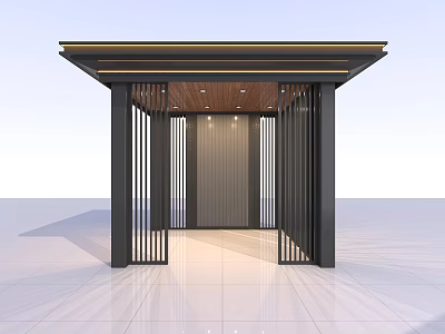 Modern Sunshade With Black Frame Wooden Ceiling And Vertical Slats Design 3d model