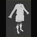 White Outfit With Long Sleeves Lace Details Ruffled Skirt Layers And Matching Knee High Socks