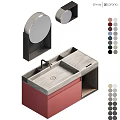 Modern Bathroom Vanity With Red Cabinet Gray Countertop Faucet And Mirrors