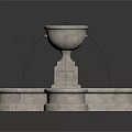 Elegant Stone Garden Fountain Ornament with Circular Basin Square Pedestal and Water Spouts