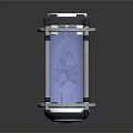 Hi tech Cylindrical Transparent Container With Metallic Frame And Blue Glowing Energy Substance