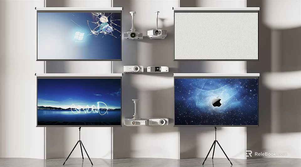 Projection Monitoring System With Projectors Projection Screens Tripods And Starry Sky Cartoons 3d model 