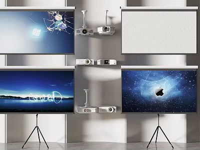Projection Monitoring System With Projectors Projection Screens Tripods And Starry Sky Cartoons 3d model