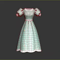 Elegant Teal Dress With Puffed Sleeves White Trim And Star Patterns