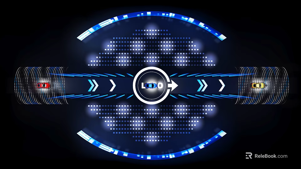 Modern Circular Stage Featuring Blue LED Lights Arrows And Illuminated Light Strips 3d model 