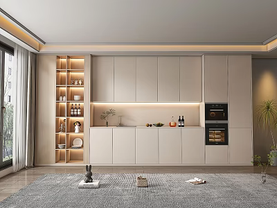 Elegant Modern Wine Cabinet With Glass Shelves LED Lighting Displaying Wine Bottles In Living Room 3d model