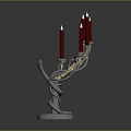 Artistic Sculpture Carving Candelabra With Silver Metal Twisted Design And Red Candles