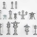 Various Styles Japanese Inspired Outdoor Stone Lantern Lights With Different Shapes And Heights