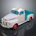 Vintage Classic Pickup Truck With White And Turquoise Body And Red Wheels