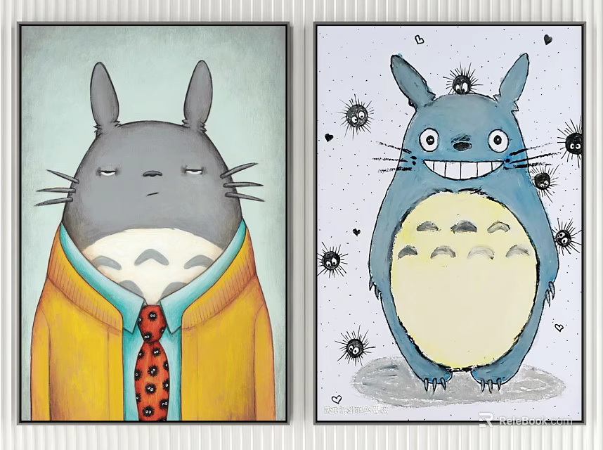 Cute Totoro Illustrations With Yellow Coat Red Polka Dot Tie And Blue Happy Soot Sprites 3d model 