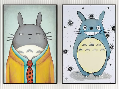 Cute Totoro Illustrations With Yellow Coat Red Polka Dot Tie And Blue Happy Soot Sprites 3d model
