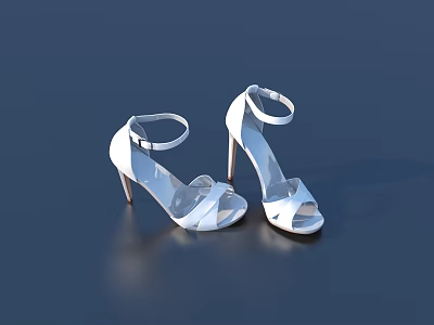 White High Heels With Ankle Strap Stiletto Heel Open Toe On Dark Reflective Surface 3d model