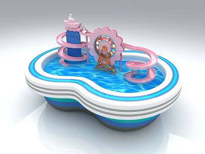 Colorful Pink And Blue Children's Water Playground Equipment With Ferris Wheel And Slide 3d model