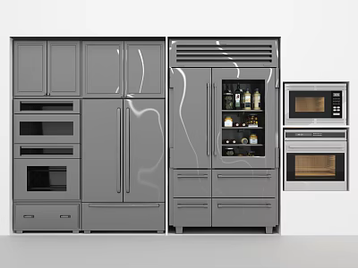 Modern Kitchen Appliances Design With Refrigerator Oven Microwave And Cabinet Setup 3d model