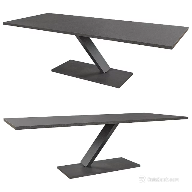 Modern Dining Table With Gray Tabletop And Unique Slanting Leg Design 3d model 