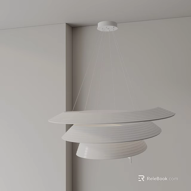 White Modern Multi Layer Chandelier Hanging In Light Gray Minimalist Room 3d model 